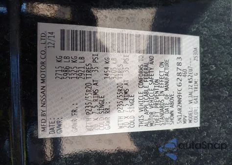 2015 Nissan Pathfinder Platinum z USA, uszkodzony, nr VIN 5N1AR2MN9FC628783